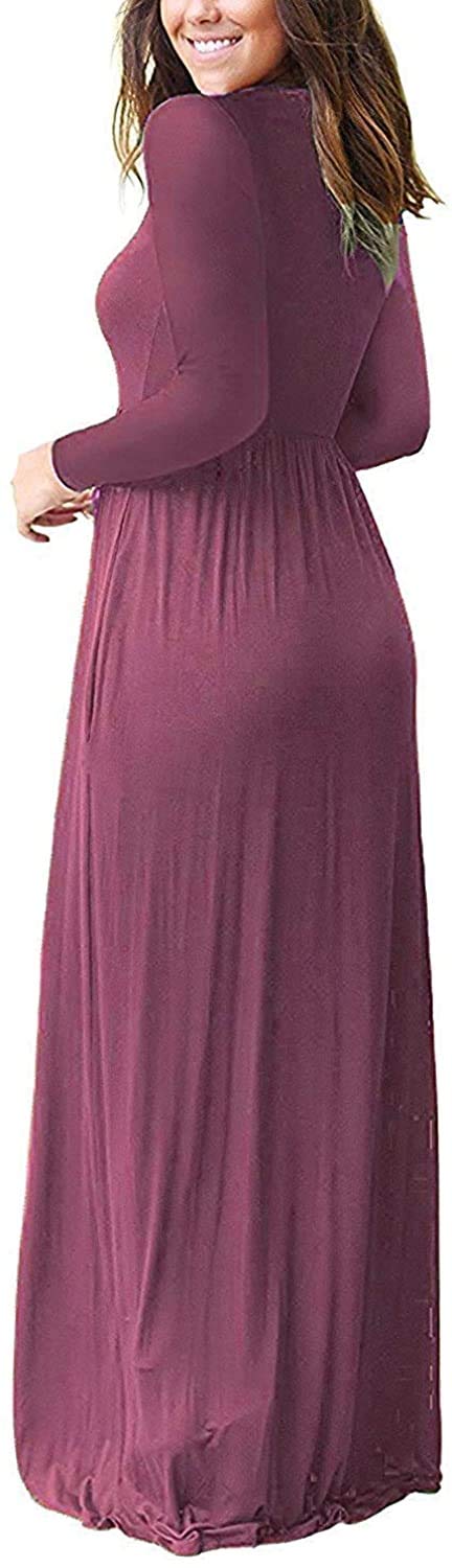 AUSELILY Women's Long Sleeve Dress Loose Plain Long Casual Maxi Dresses with Pockets 2024 New