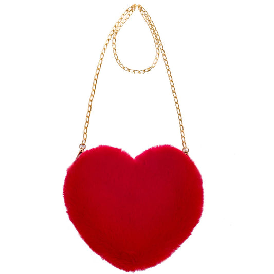 Heart Shaped Faux Fur Purse Fluffy Crossbody Bag Chain Shoulder Bag Cute Clutch Women Girls