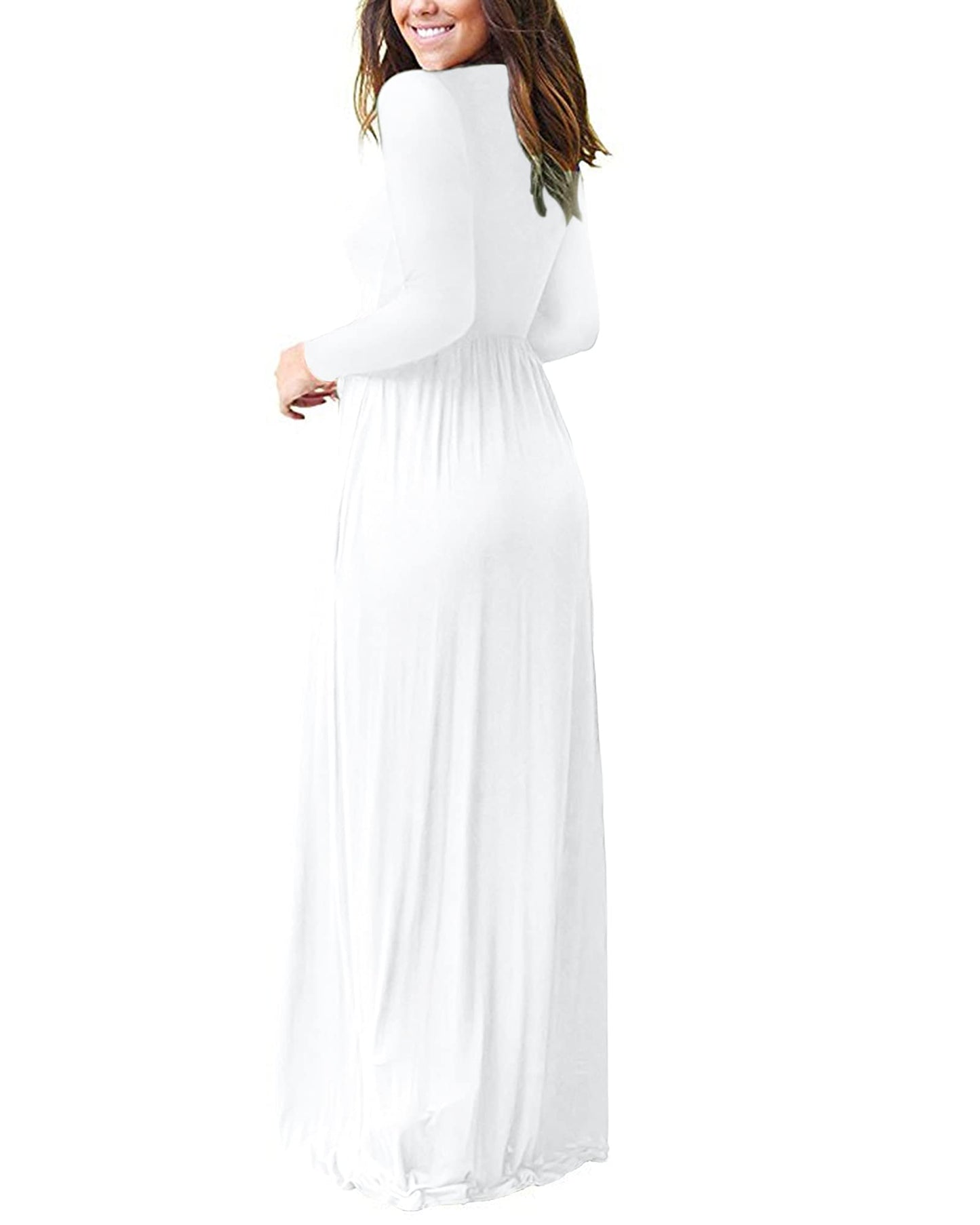 AUSELILY Women's Long Sleeve Dress Loose Plain Long Casual Maxi Dresses with Pockets 2024 New