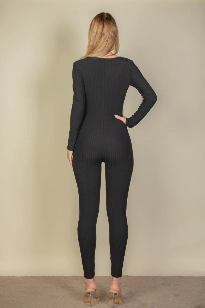 Ribbed Scoop Neck Long Sleeve Jumpsuit (CAPELLA)