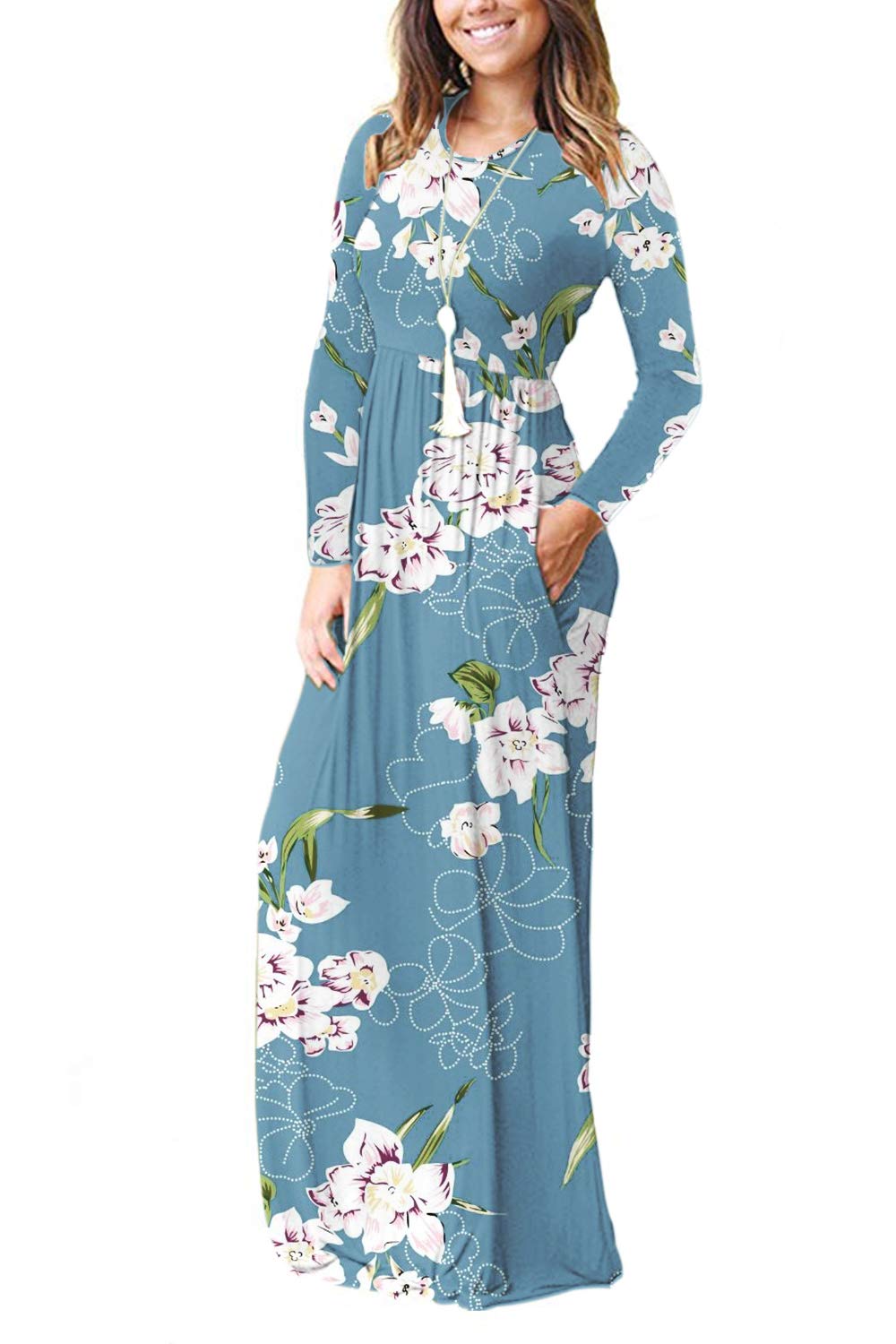 AUSELILY Women's Long Sleeve Dress Loose Plain Long Casual Maxi Dresses with Pockets 2024 New