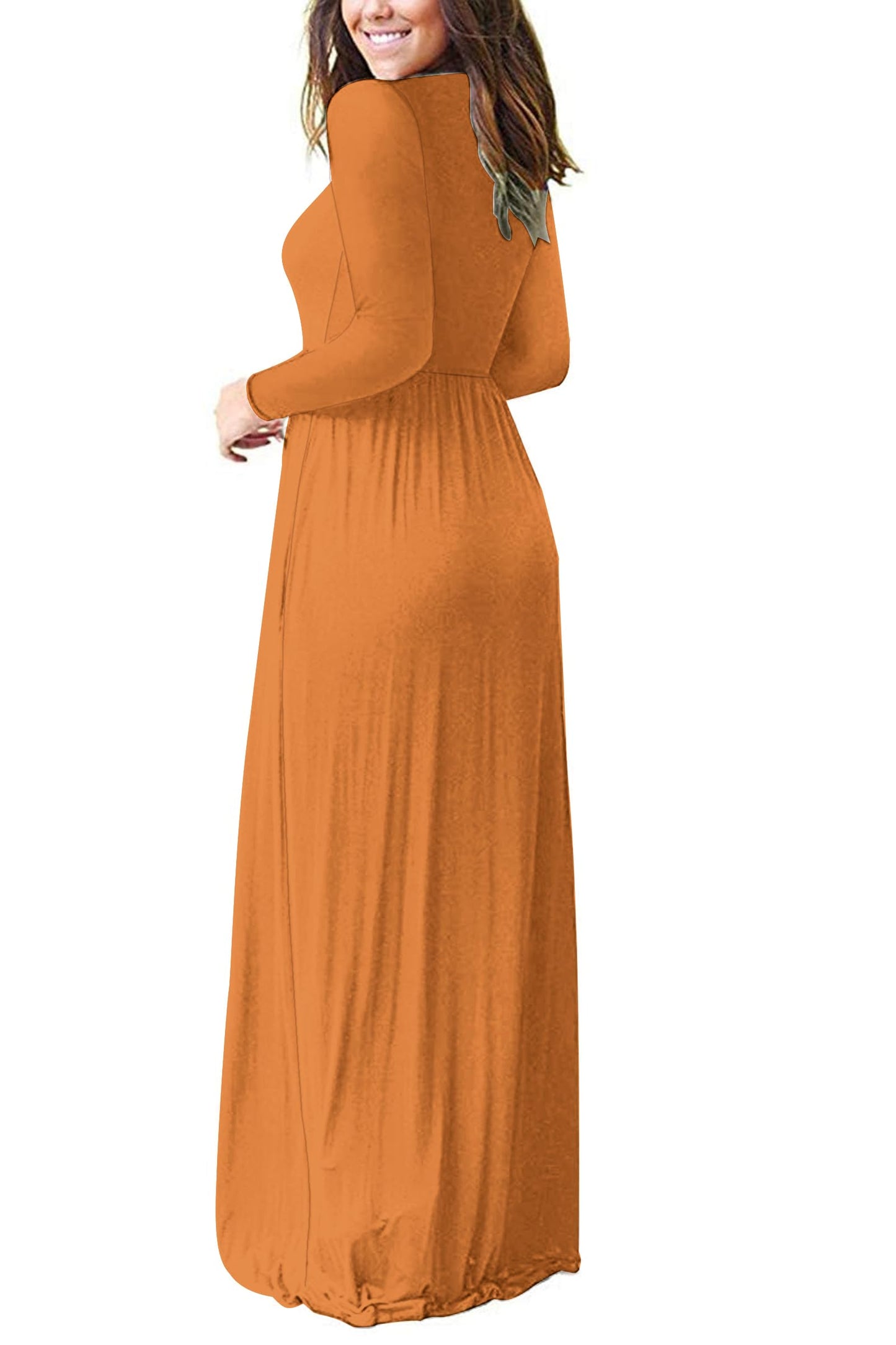 AUSELILY Women's Long Sleeve Dress Loose Plain Long Casual Maxi Dresses with Pockets 2024 New