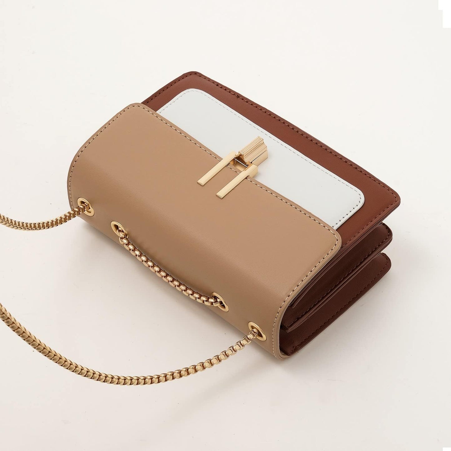 Color-Block Crossbody Bags for Women Leather Cross Body Purses Cute Designer Handbags Shoulder Bag Medium Size