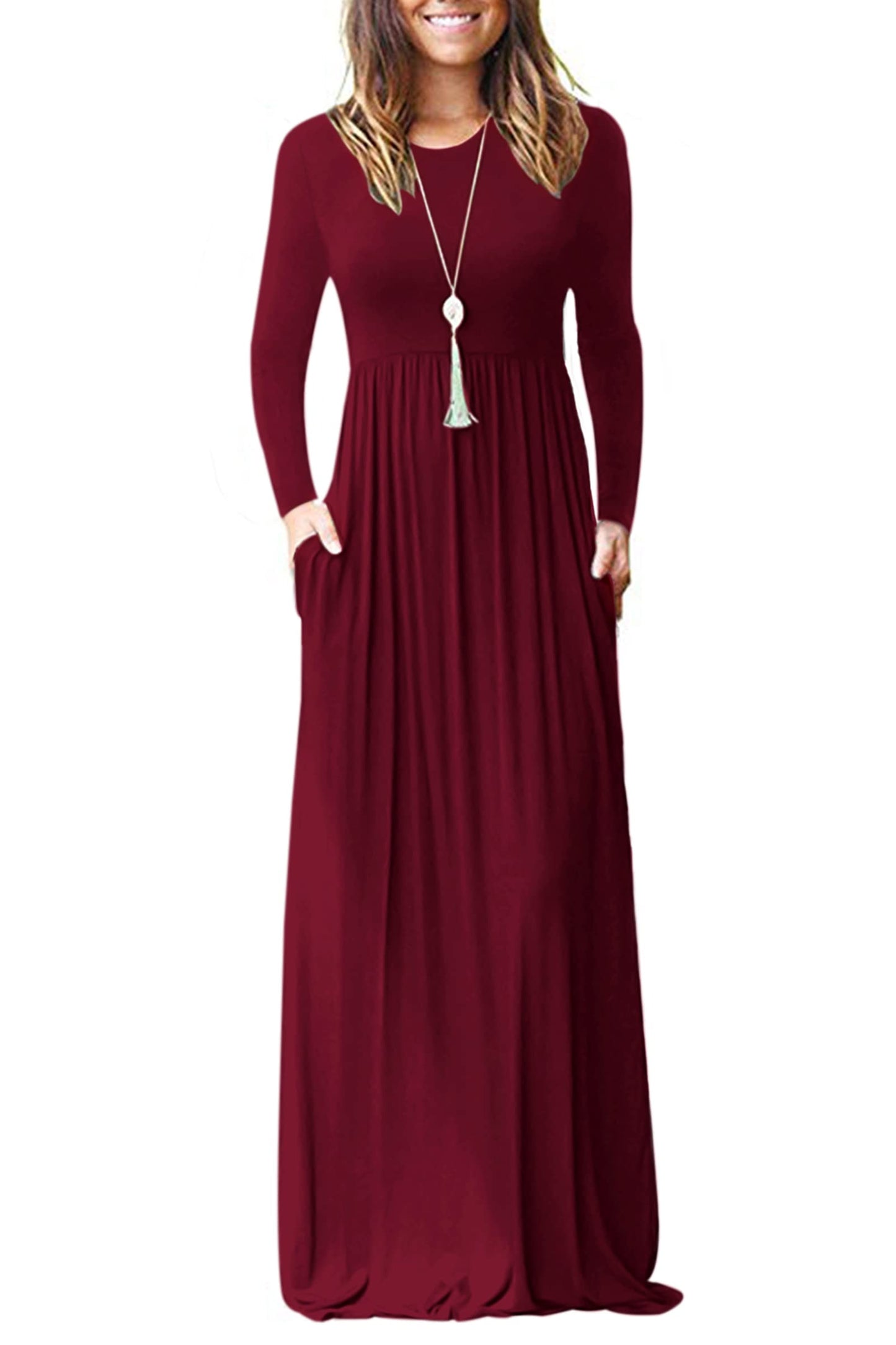 AUSELILY Women's Long Sleeve Dress Loose Plain Long Casual Maxi Dresses with Pockets 2024 New