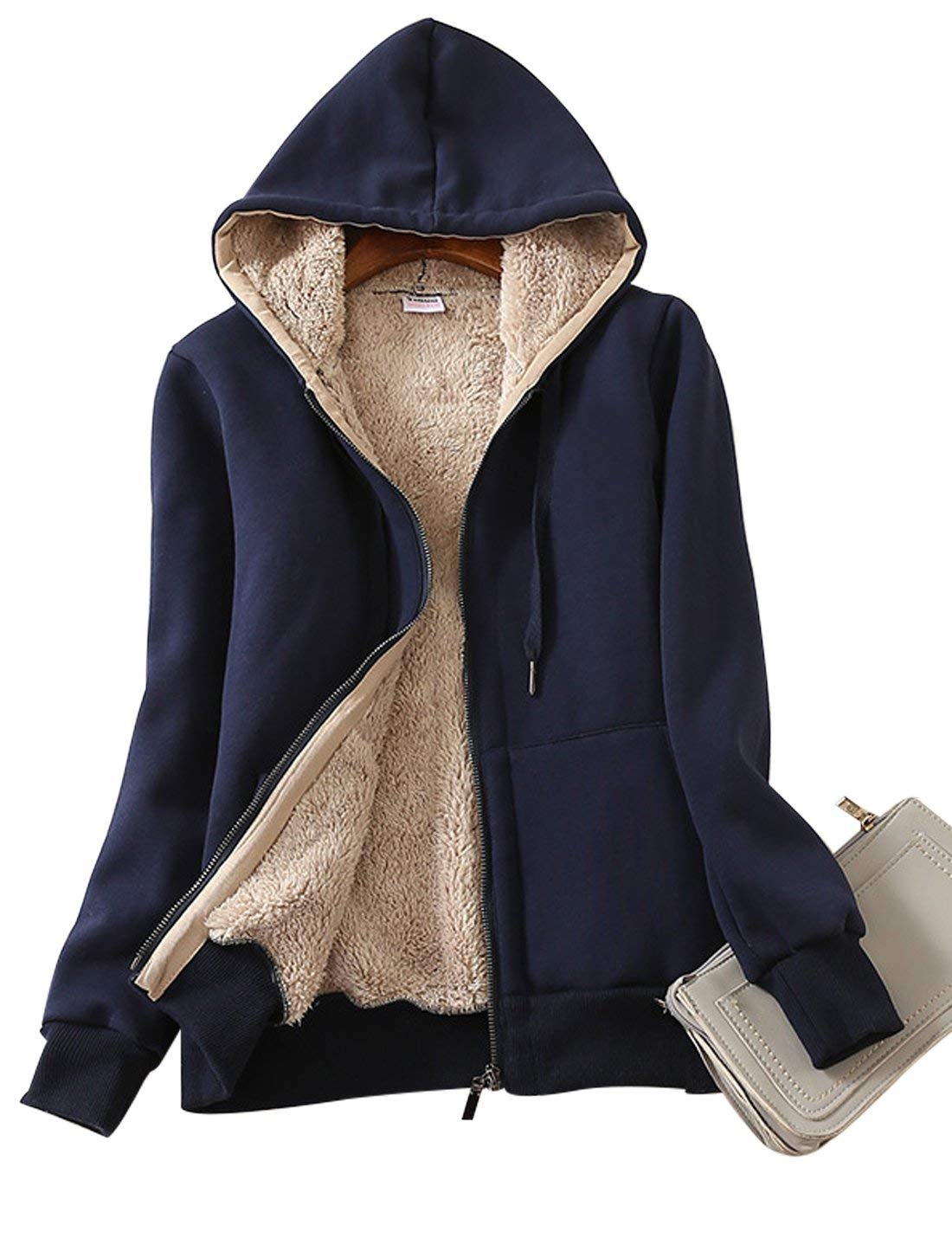 Yeokou Women's Casual Full Zip Up Sherpa Lined Hoodie Sweatshirt Jacket Coat