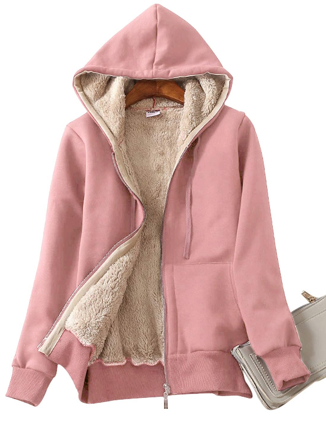 Yeokou Women's Casual Full Zip Up Sherpa Lined Hoodie Sweatshirt Jacket Coat