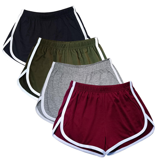 CAMEWAY 4 Pack Women's Cotton Yoga Dance Short Pants Sport Shorts Summer Athletic Cycling Hiking Sports Shorts