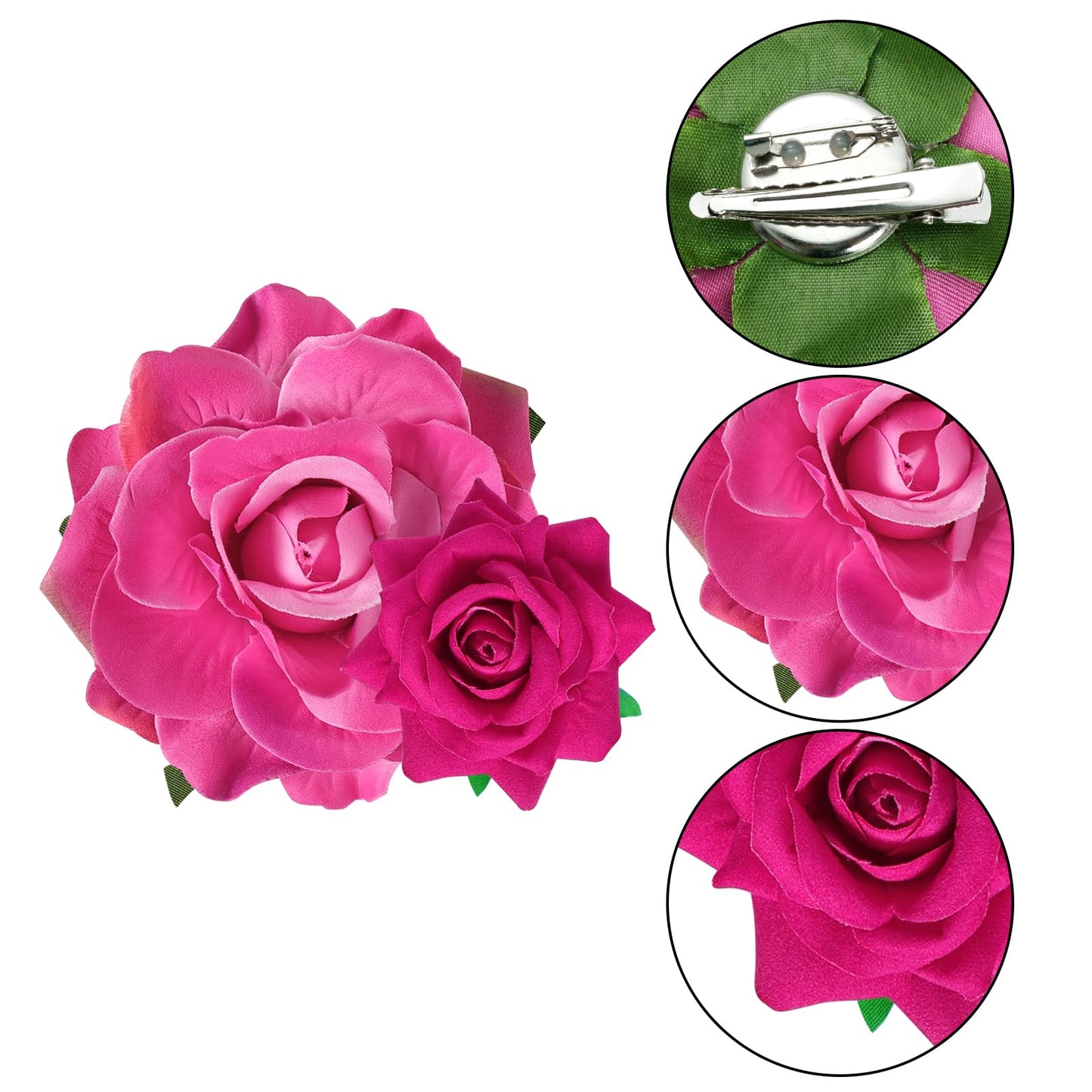 Rose Hair Clip Flower Hairpin Rose Brooch Floral Clips, 4 Pcs Fabric Rose Flowers Hair Clips Mexican Hair Flowers Pin up Headpieces for Woman Girl Wedding Party Mother's Day