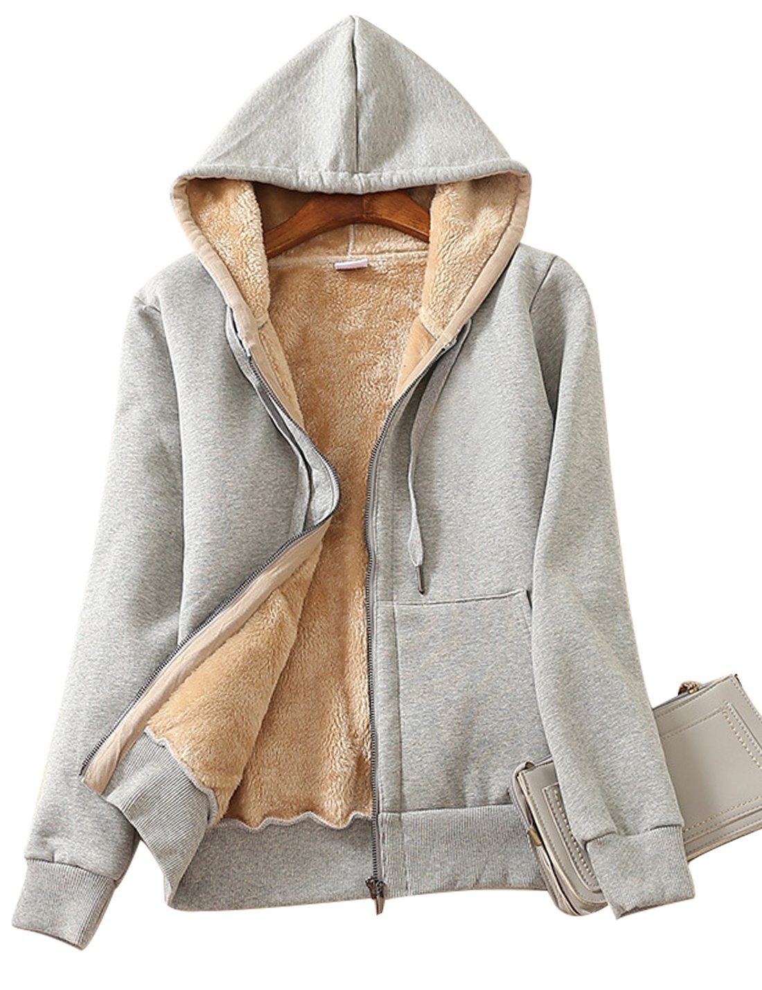 Yeokou Women's Casual Full Zip Up Sherpa Lined Hoodie Sweatshirt Jacket Coat