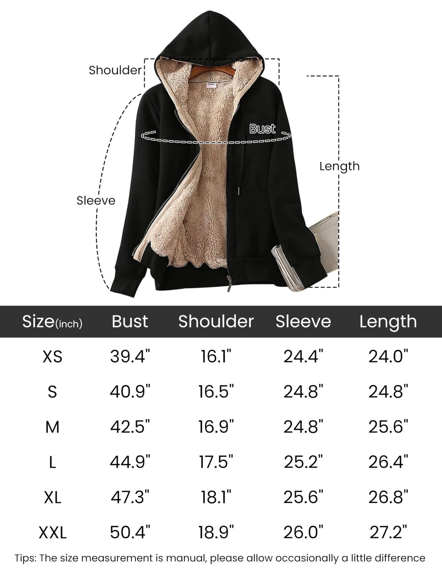 Yeokou Women's Casual Full Zip Up Sherpa Lined Hoodie Sweatshirt Jacket Coat