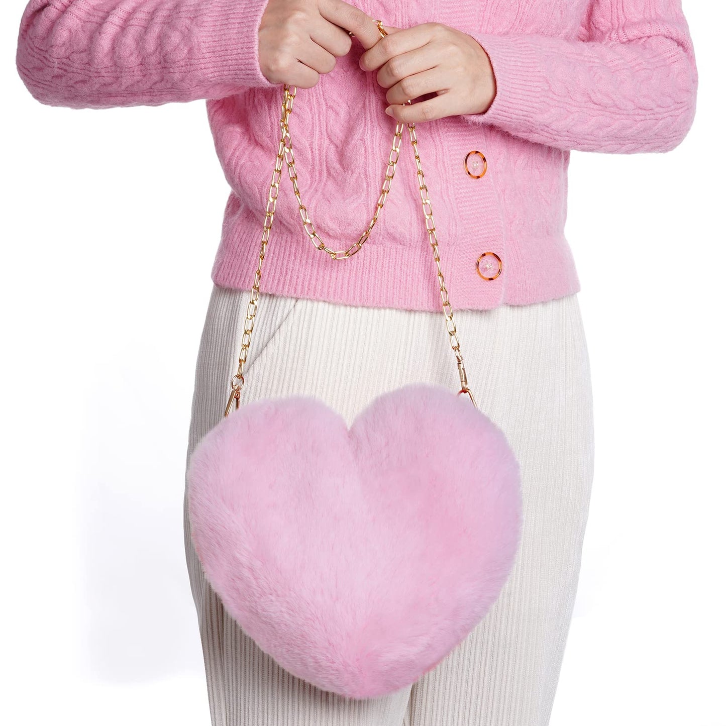 Heart Shaped Faux Fur Purse Fluffy Crossbody Bag Chain Shoulder Bag Cute Clutch Women Girls