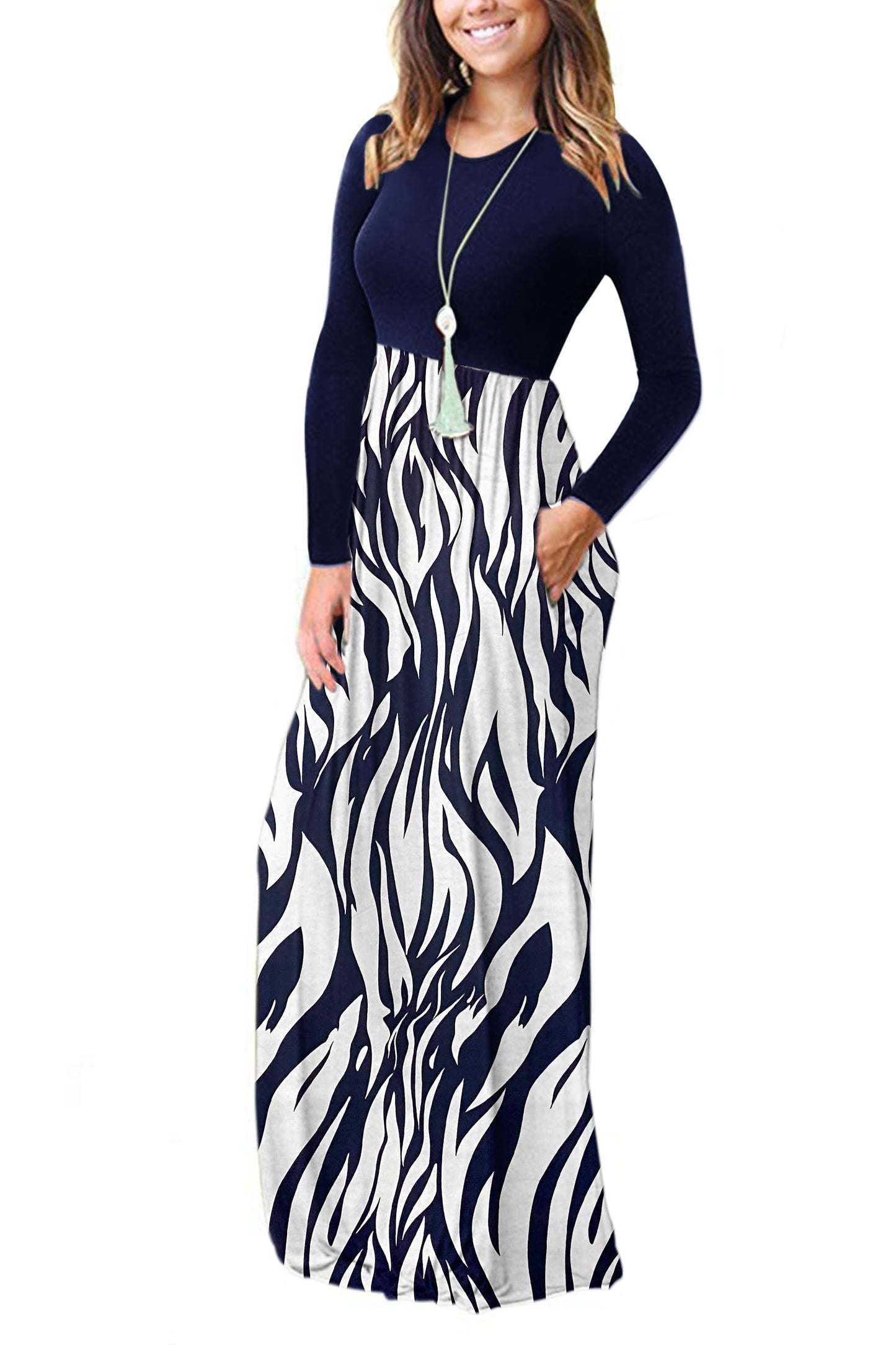 AUSELILY Women's Long Sleeve Dress Loose Plain Long Casual Maxi Dresses with Pockets 2024 New