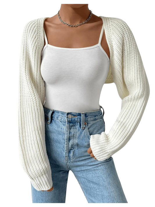 Women's Cropped Cardigan Sweaters Long Sleeve Open Front Bolero Shrugs Casual Knit Tops