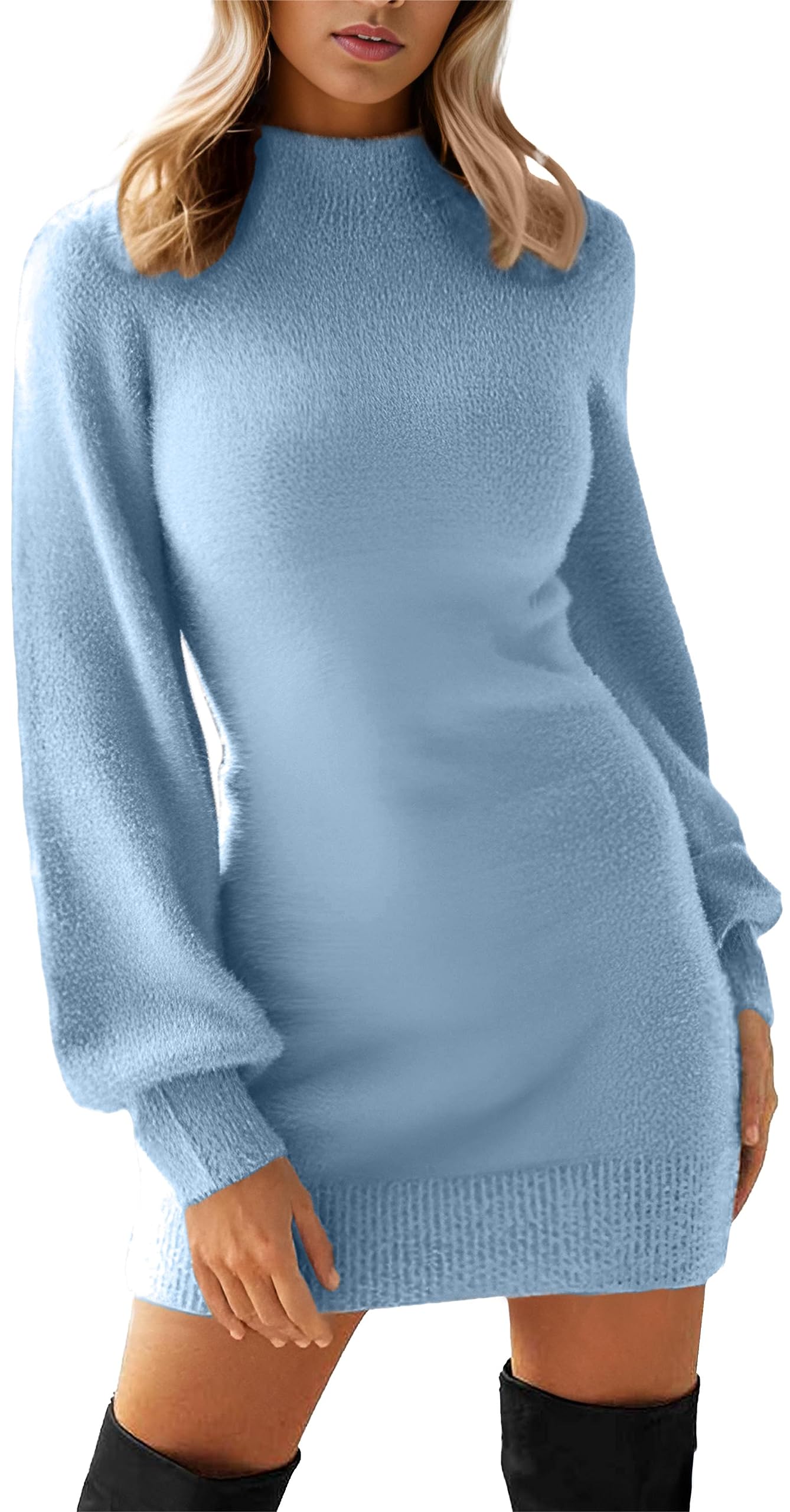 GRECERELLE Women's Mock Neck Ribbed Long Sleeve Bodycon Pullover Cute Mini Sweater Dress