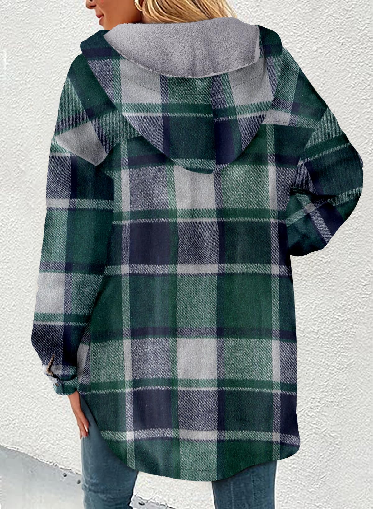 Dokotoo Women's Flannel Hooded Plaid 2024 Shacket Thick Coat Winter Coat for Warmth Button down Warm and Fuzzy Fleece Jacket