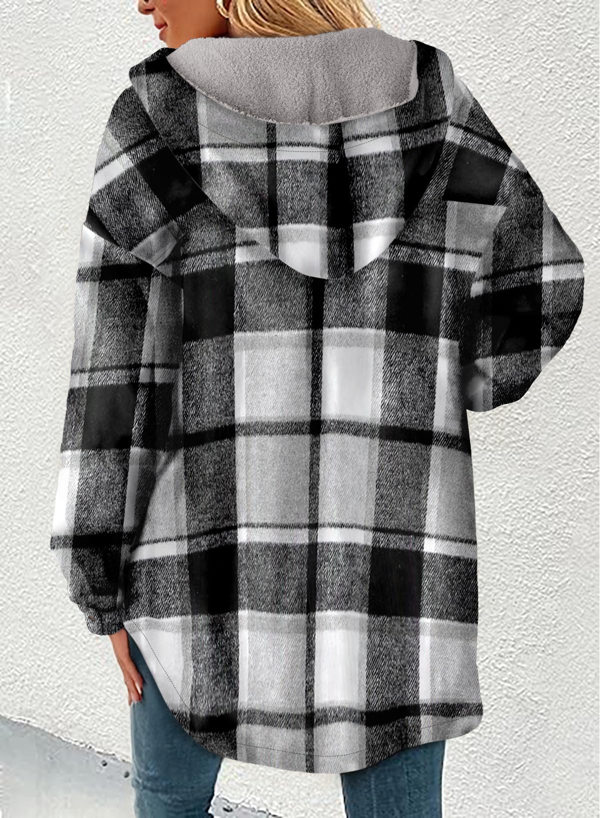 Dokotoo Women's Flannel Hooded Plaid 2024 Shacket Thick Coat Winter Coat for Warmth Button down Warm and Fuzzy Fleece Jacket