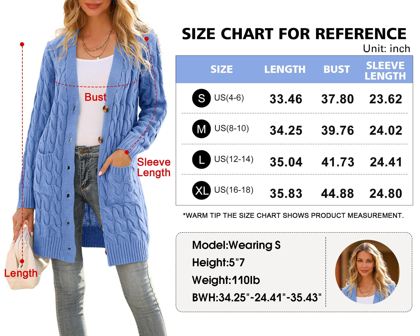 PRETTYGARDEN Long Sleeve Cable Knit Long Cardigan for Women 2024 Fall Winter Chunky Open Front Button Sweaters with Pockets