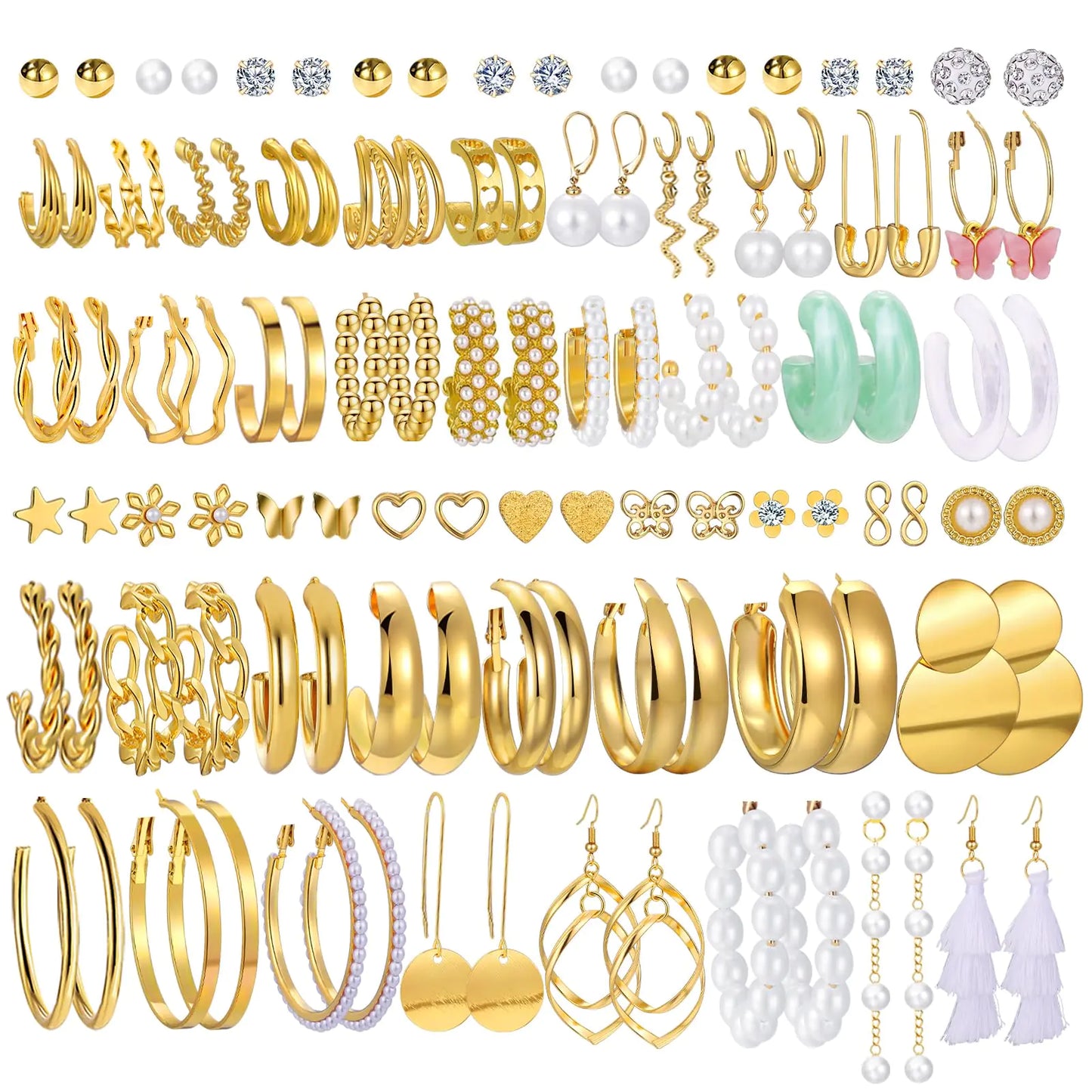 Jewelry Accessories Earrings Gold 54 Pairs Mix Hypoallergenic Multipack